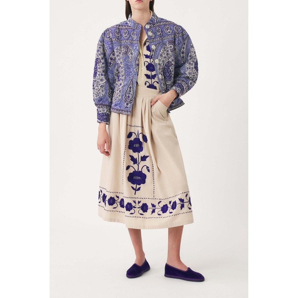 Antik Batik Tajar S / 38 Quilted Jacket Blue Paisley Cotton Puffy Sleeve-$451